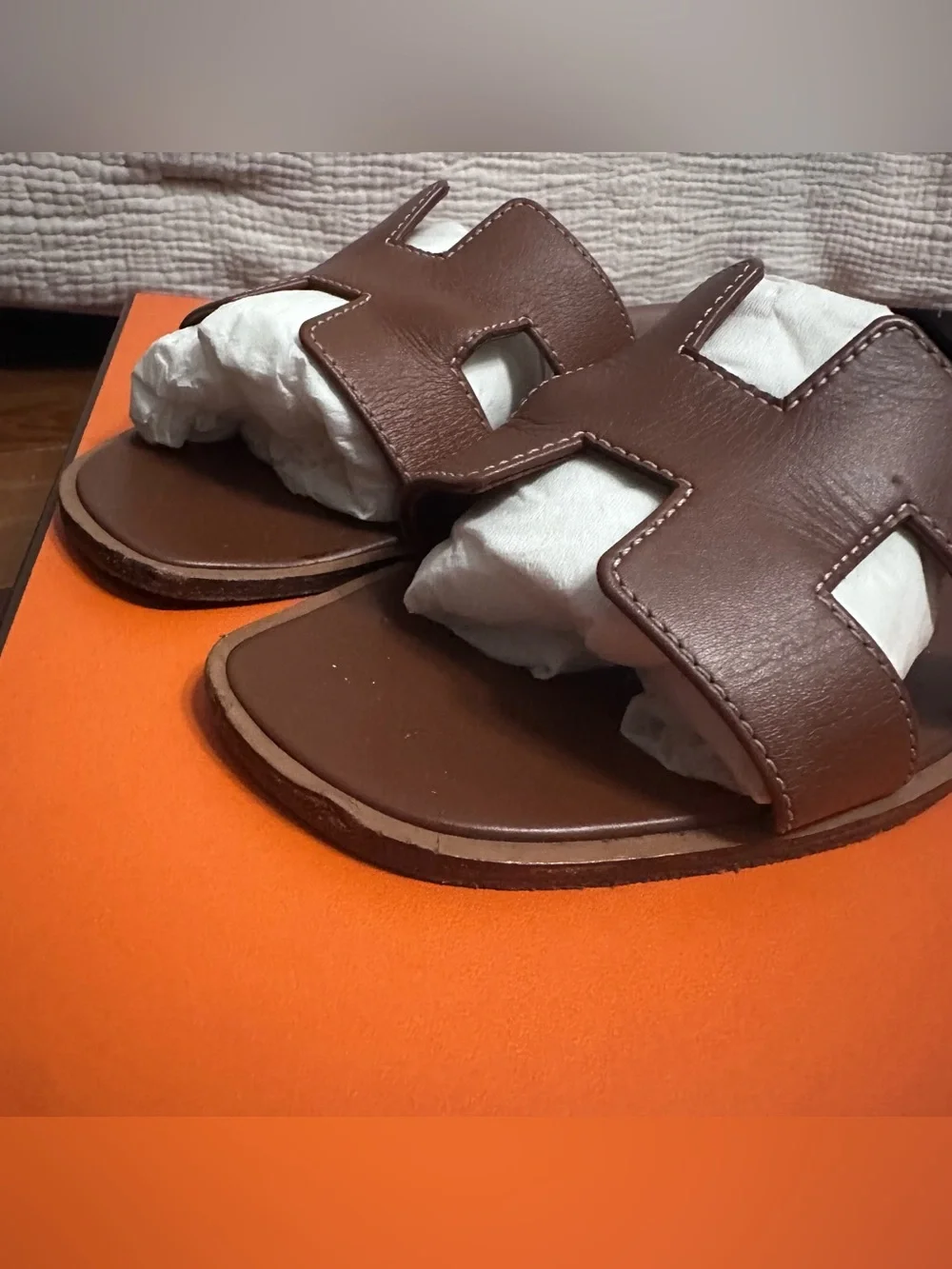 HERMES Oran Sandals Size 36.5 in Gold - Picture 6 of 13